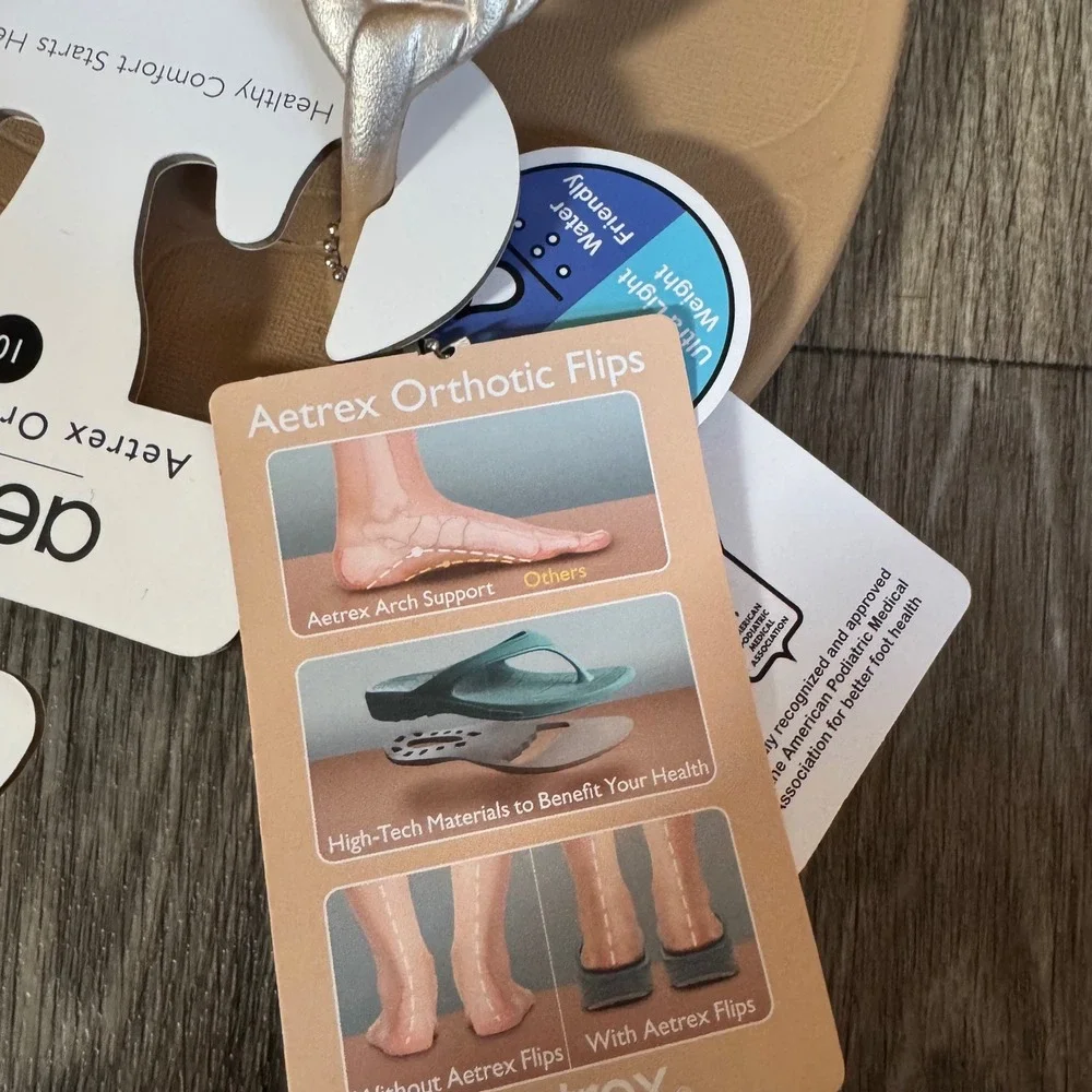 Aetrex Vicki Orthotic Flip Flops Womens 10 Champagne Gloss Braided Sandals NEW
